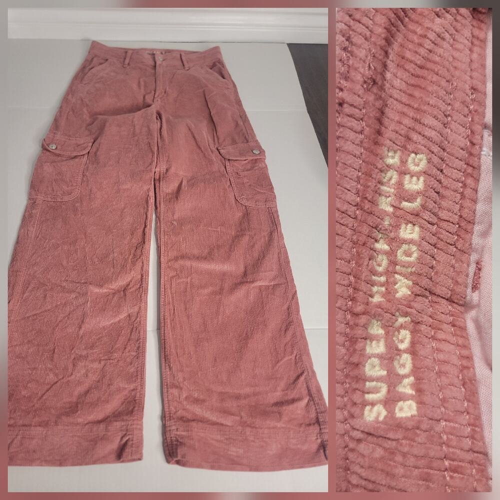 AMERICAN EAGLE Pants SZ 6 Super High Rise Baggy Wide Leg Cargo Drapey Corduroy